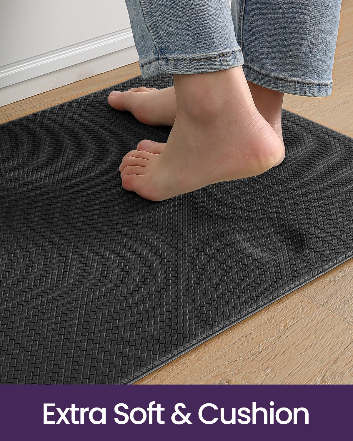 DEXI Kitchen Floor Mats Cushioned Anti Fatigue, 23x59, Large Wide Standing Runner Rug Waterproof, Comfort Memory Foam Padded for Front Sink Laundry, Black