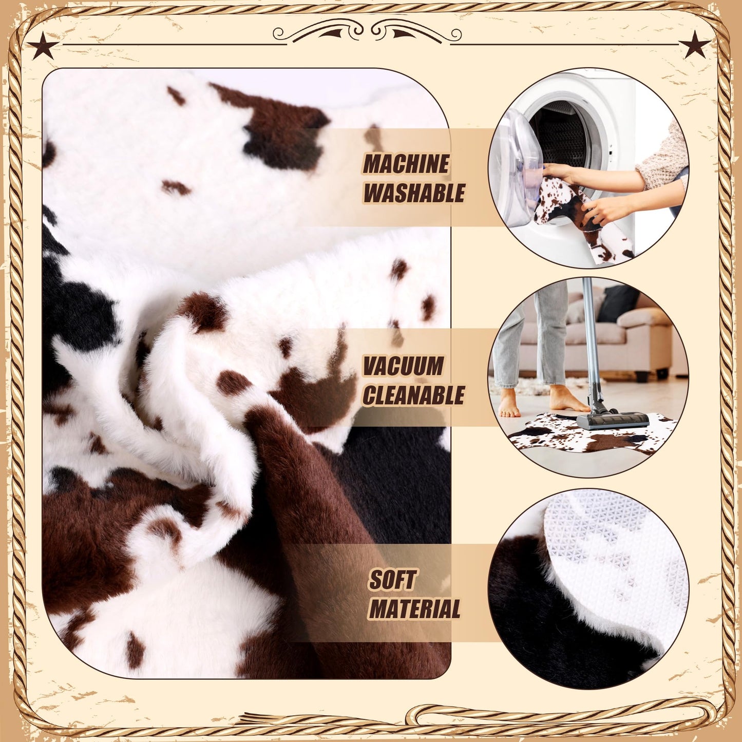 Orchidleaf 2 Pack Mini Faux Cowhide Rug, Mini Rustic Cowhide Rug Cute Rural Western Animal Pattern Decorative Rugs for Table Mat Decoration, Cowboy Parties, 19.6" W x 23.6" L