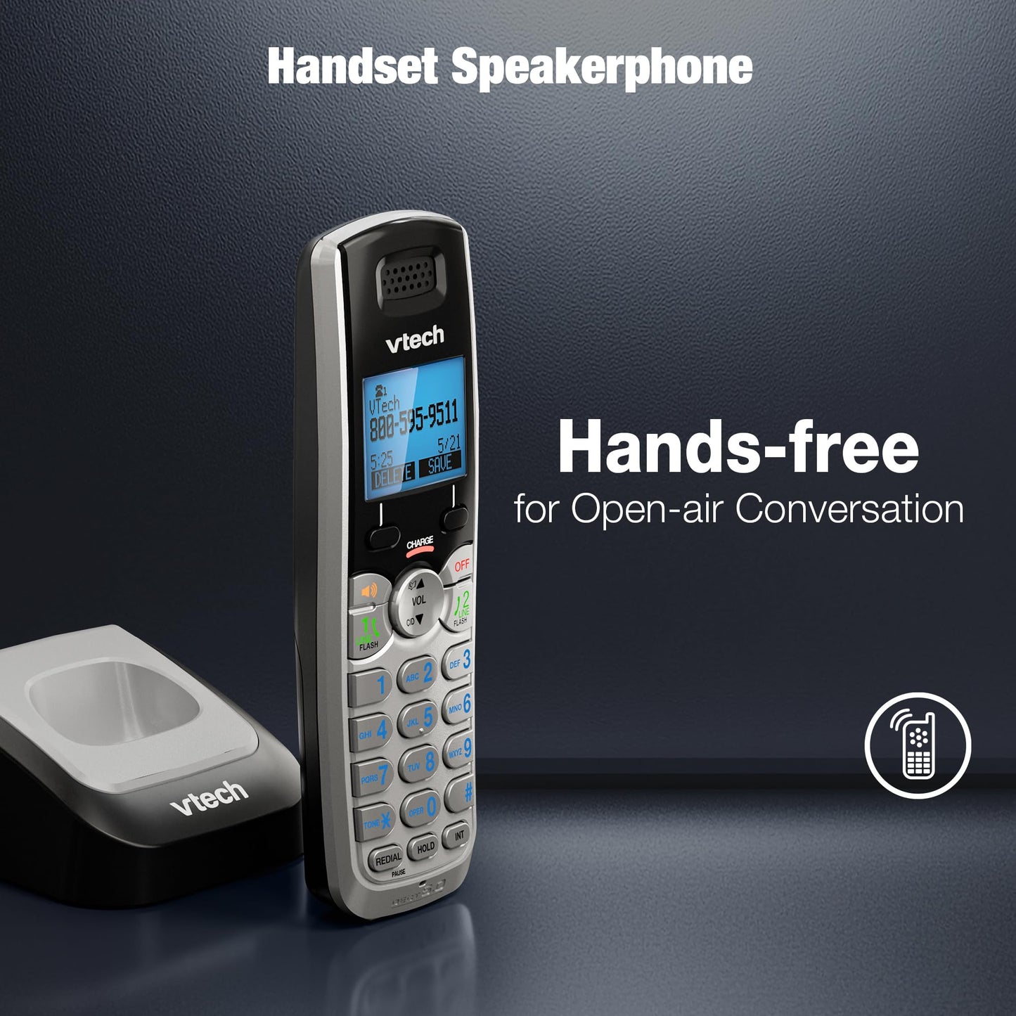 VTech Accessory Handset for DS6151 Series with 2-Line Cordless Phone, Suitable for Small Business or Home, Answering System, Expandable up to 12 Handsets, Intercom, Conference | DS6101 (Black/Silver)