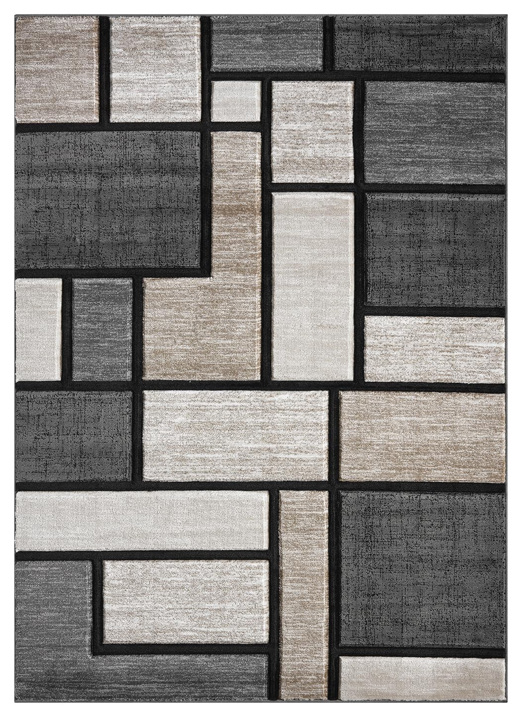 HADBA Modern 4x5 Sand Geometric Living Room Rug - Area Rugs for Living Room Dining & Bedroom - Hand Carved Runner Carpet - Durable Polyester - Non-Fade Stain-Resistant - Turkish Made