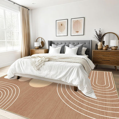 Area Rug 5x7 Boho Modern Minimalist Geometric Abstract Rug Brown Mid Century Modern Rug for Living Room Machine Washable Non-Slip Printed Low Pile Indoor Carpet for Bedroom Dining Room Office Brown