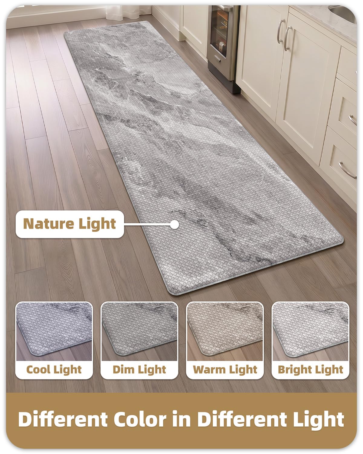 Color&Geometry Marble Kitchen Mats for Floor 24x87, Non Slip Wide & Large Kitchen Runner Rug, Easy Clean, Oil & Water Resistant, Anti Fatigue Foam Standing Mat for Sink, Laundry, Office, Grey