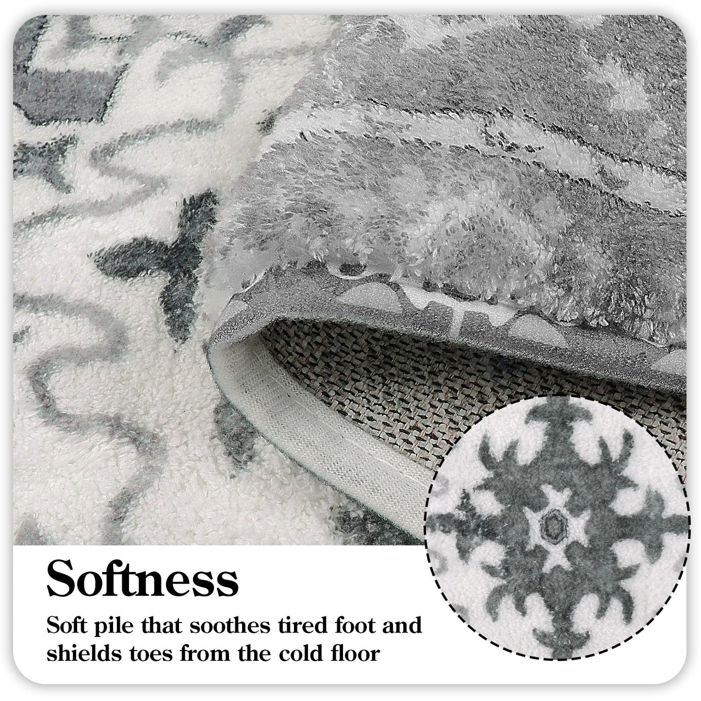 Uphome Boho Retro Bathroom Rug Gray Non-Slip Soft Bath Rug Machine Washable Oriental Bathroom Mat Traditional Farmhouse Floral Floor Mats for Bathtub Shower Toilet, 20x31 inch