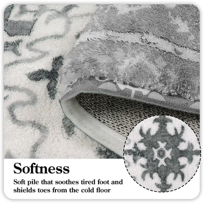 Uphome Boho Retro Bathroom Rug Gray Non-Slip Soft Bath Rug Machine Washable Oriental Bathroom Mat Traditional Farmhouse Floral Floor Mats for Bathtub Shower Toilet, 20x31 inch