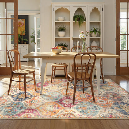 Lahome Moroccan Trellis Washable Area Rugs 5x7, 5x7 Area Rugs for Living Room Bedroom, Indoor Non-Slip Large Oriental Throw Carpet for Kitchen Entryway Bathroom Office Elise, Cream/Multi