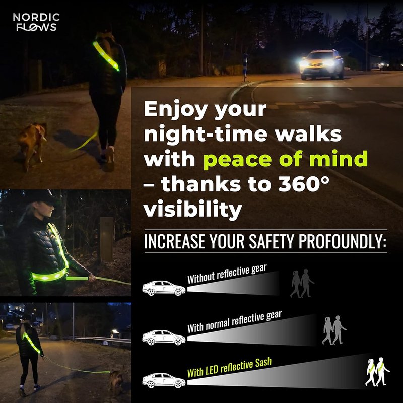 Rechargeable LED Safety Vest - Reflective Lighted Sash for Night Running | Dog Walking Gear