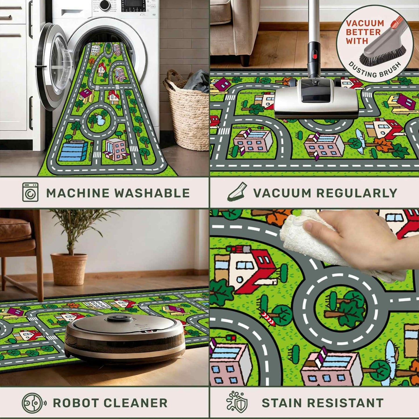 CRJMKS Kids Car Play Road Map Rug,3.3x10ft,City Life Area Rug Runner for Boys Playroom, Cartoon Educational Traffic Transport Street Map Carpet Non-Slip Washable Floor Mat for Classroom