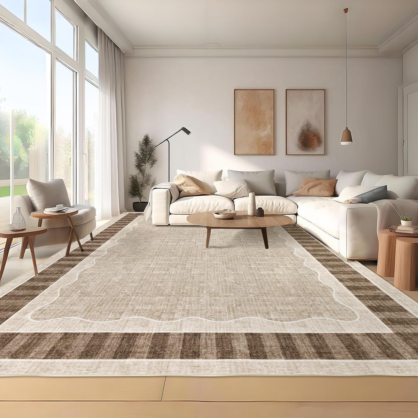 Garvee 8x10 Scalloped Area Rug, Large Washable Rug – Soft Non-Slip Backing Thin Floor Mat Carpet for Living Room Bedroom Dining Room Playroom Nursery Home Decor
