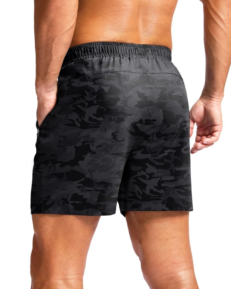 G Gradual Men's Athletic Running Shorts with Zipper Pockets Quick Dry 7"/ 5"/ 9" Workout Gym Shorts for Basketball Hiking(Grey Camo,5M)