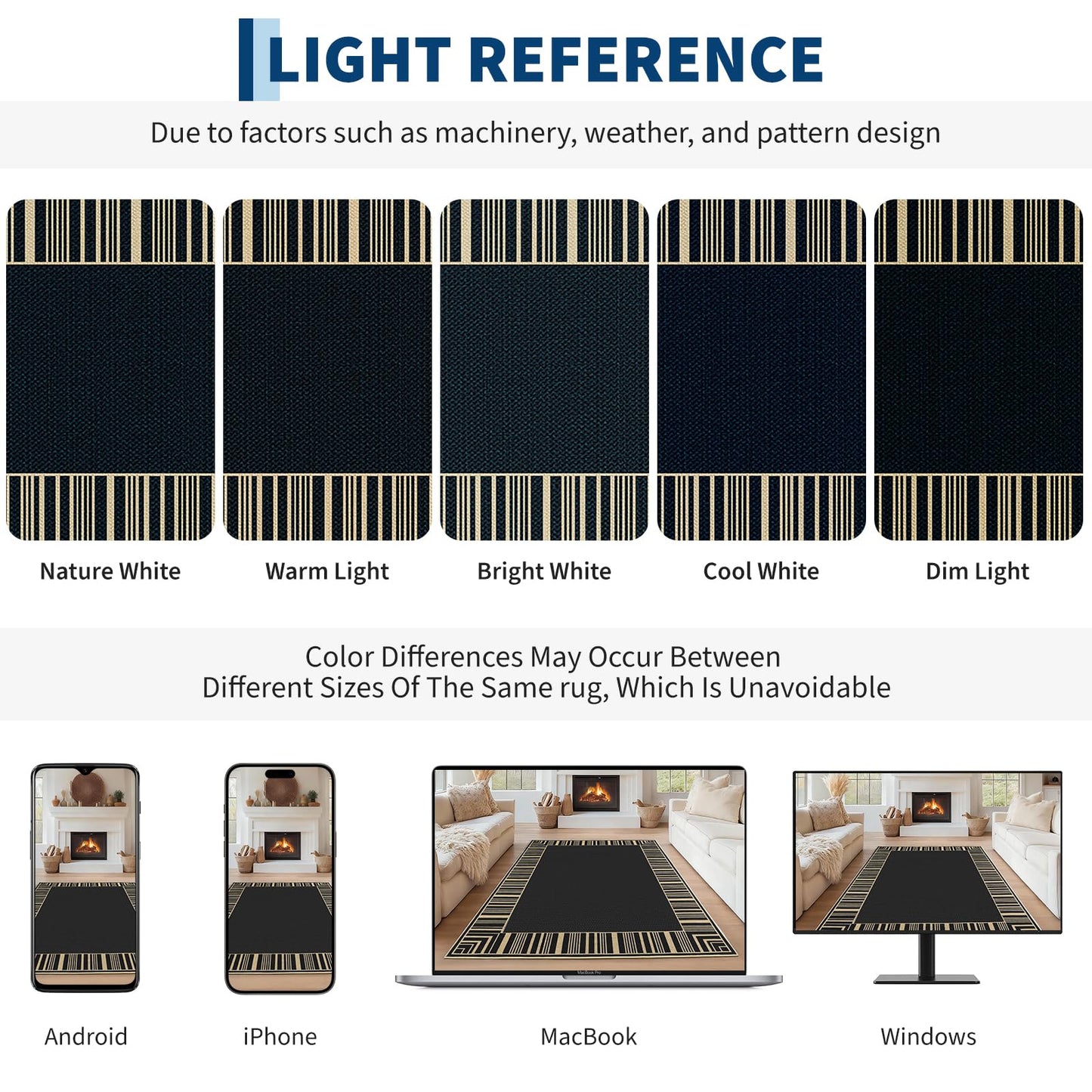 COZYLOOM 8x10 Easy Jute Outdoor Patio Rug Washable Living Room Rug with Rubber Backing, Stain Resistant Neutral Striped Border Rugs Non Shedding Foldable Mats for Bedroom, Dining Room, Backyard, Black
