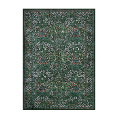 Lahome Dark Green Bedroom Rugs 5x7, Soft Washable Rugs for Dining Room, Boho Non Slip Low Pile Forest Stain Resistance Floral Carpet for Living Room Office Giverny, Dark Green