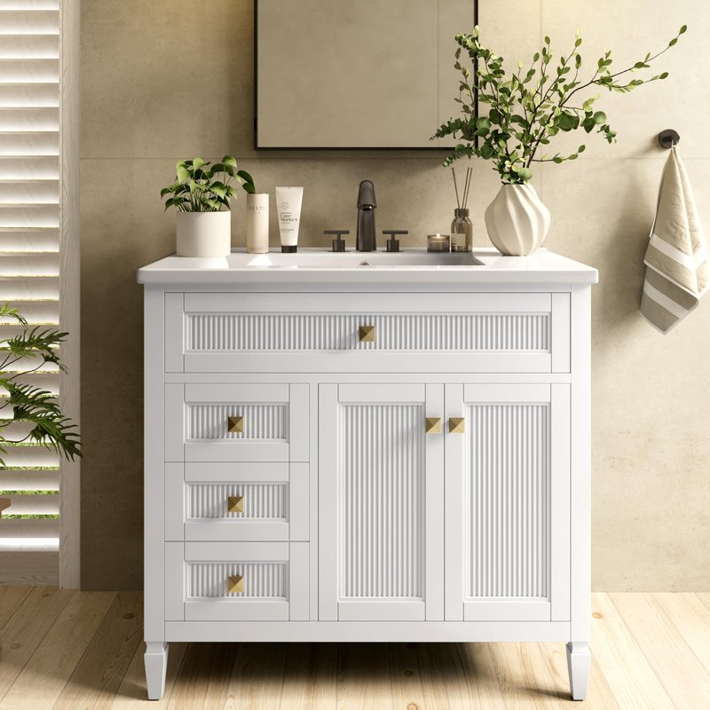 Alphabath 36 Inch Bathroom Vanity with Sink, Solid Wood Bathroom Cabinet with Nano Clean Integrated Sink, Soft Closing 2 Doors & 2 Drawers, Easy Assembly, Charcoal Blue