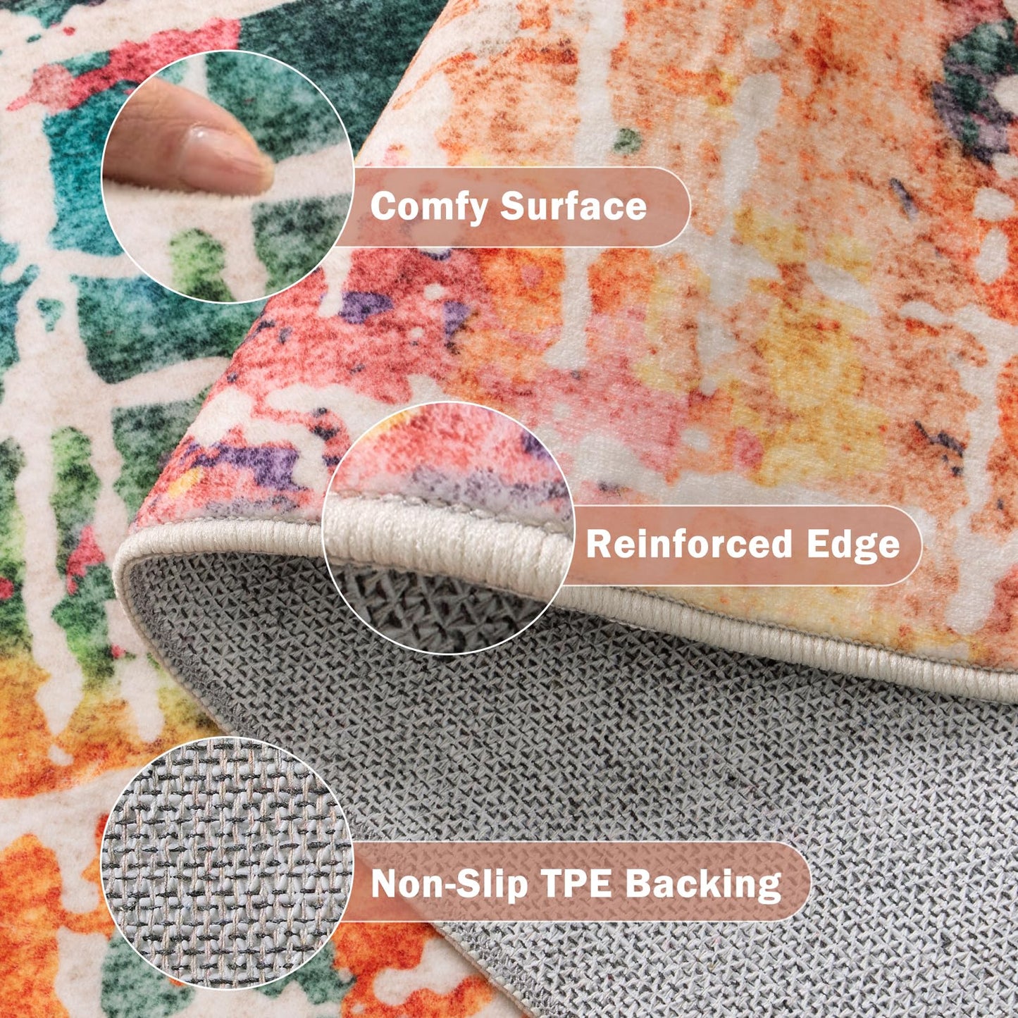 Beeiva Abstract Living Room Carpet 6x9, Modern Washable Non Slip Area Rug, Ultra Thin Foldable Low Pile Rugs for Bedroom Dining Room Playroom Office - Multicolor