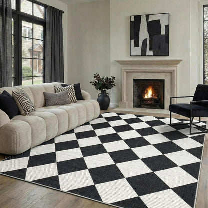 GarveeHome 5x7 Modern Checkered Area Rug, Black and White Washable Rugs for Living Room Bedroom, Soft Low Pile Non Slip Diamond Floor Mat Plaid Print Throw Rug Indoor Carpet Dining Room Playroom