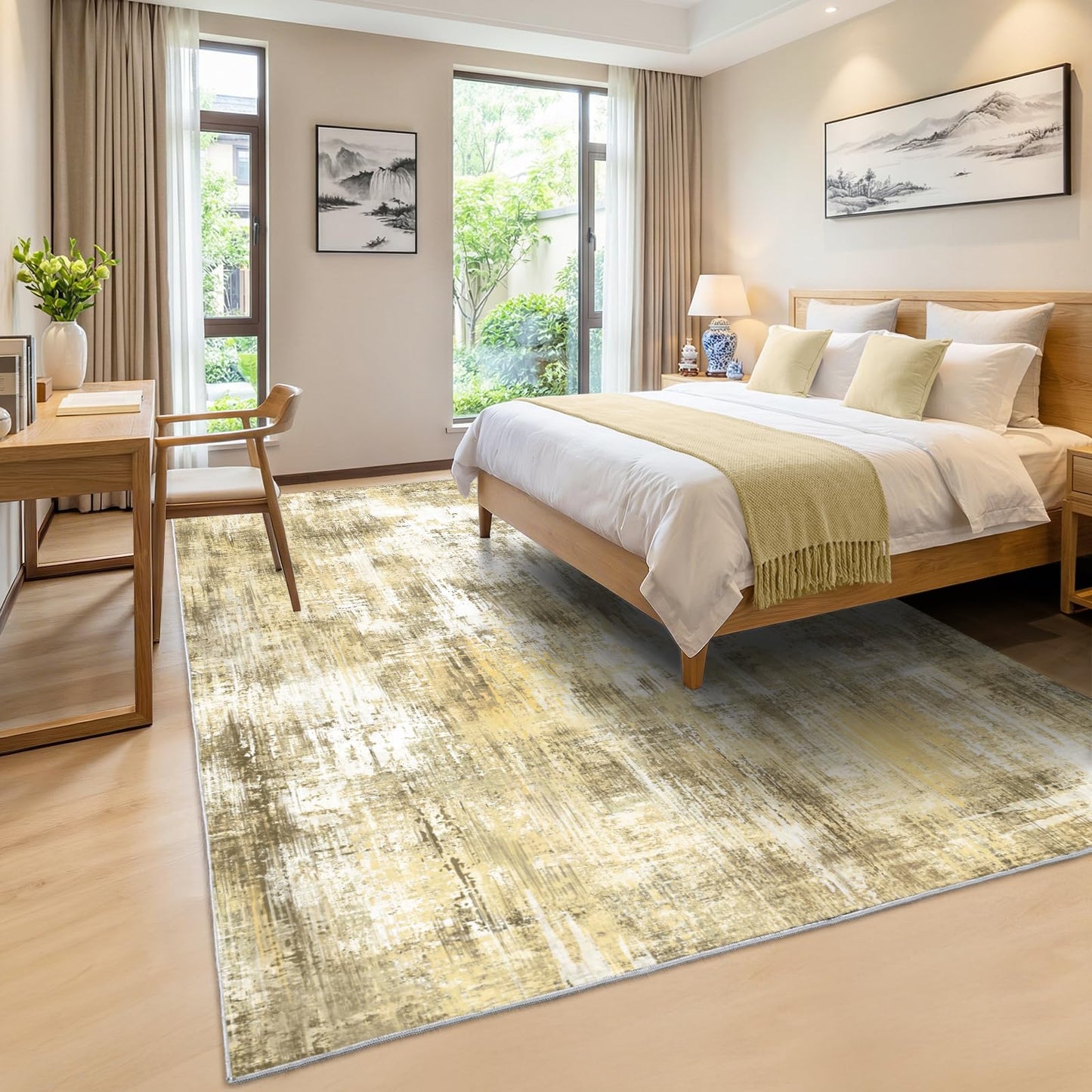 6x9Ft Living Room Rugs Non-Slip Modern Abstract Rug Washable Rugs Carpet for Bedroom Pile Rug for Living Room，Bedroom, Dining Room, Kids Playroom, Home Office Yellow