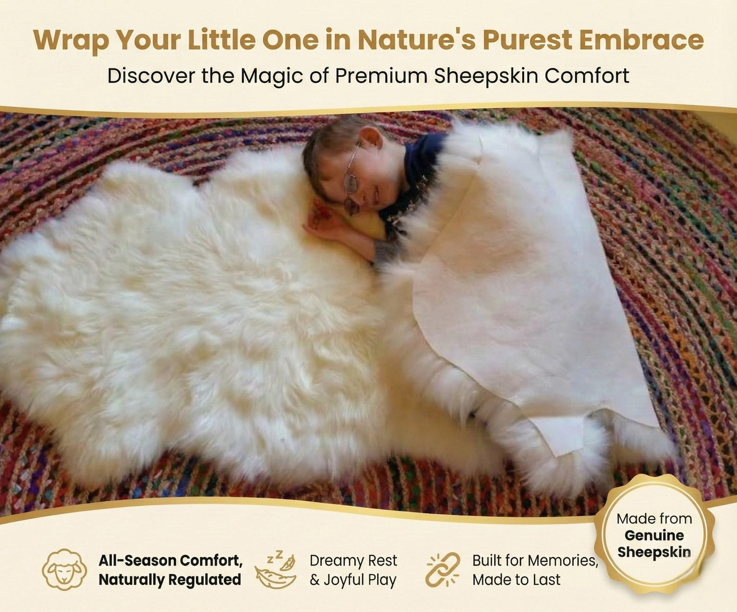 Woolous Sheepskin Rug, Genuine Sheep Skin Chair Throw 2x3 ft Ivory