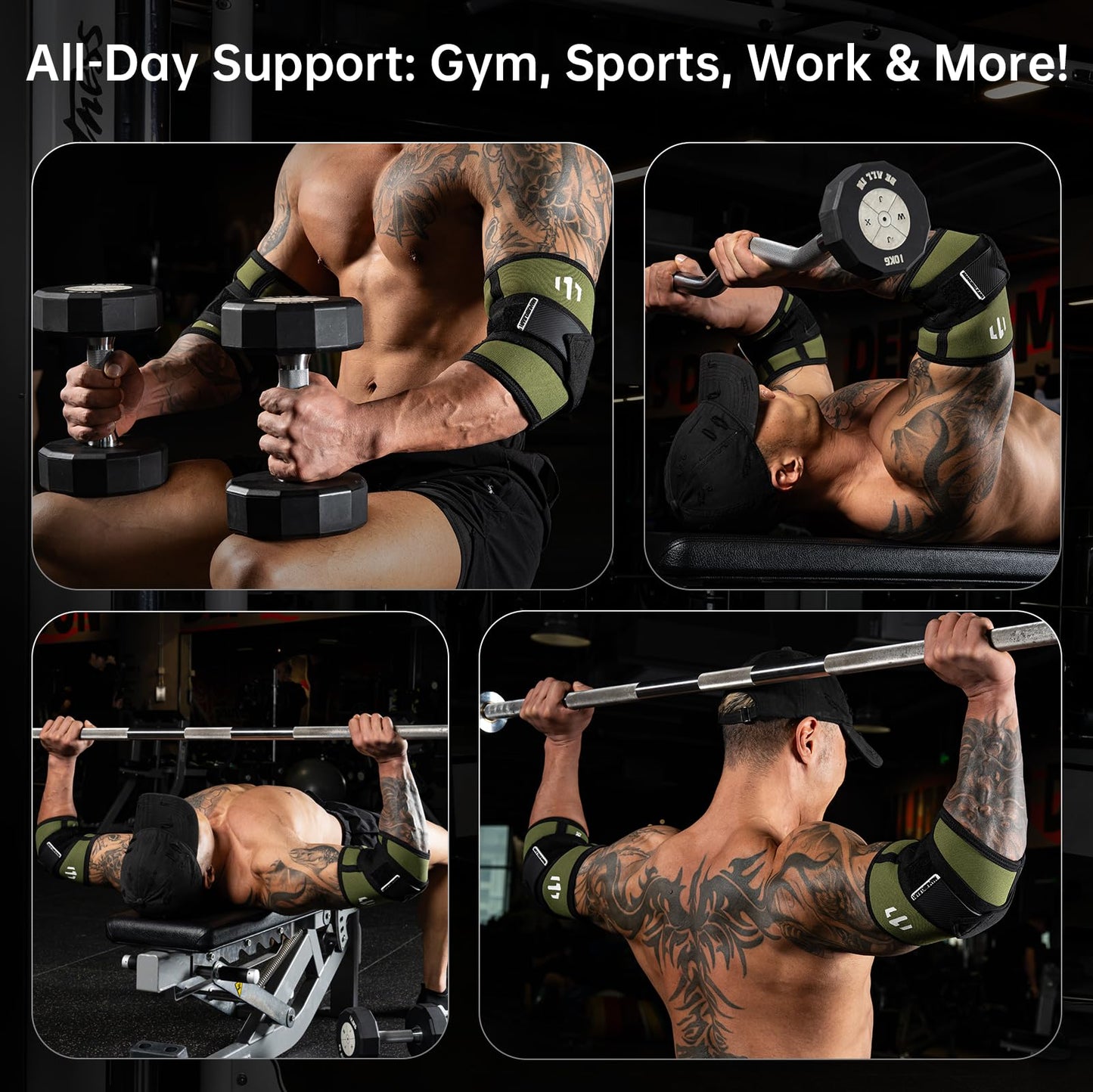 MANUEKLEAR Adjustable Compression Elbow Wraps for Weightlifting(1 Pair), Elbow Sleeves Weightlifting Men with Compression Band, 5mm Neoprene Elbow Strap for Weight Lifting and Bench Press