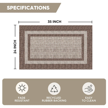 Artoid Mode Brown Rectangle Plaid Washable Doormat, Seasonal Decor Non Slip Low-Profile Absorbent Natural Rubber Back Door Mat 17x29 Inch