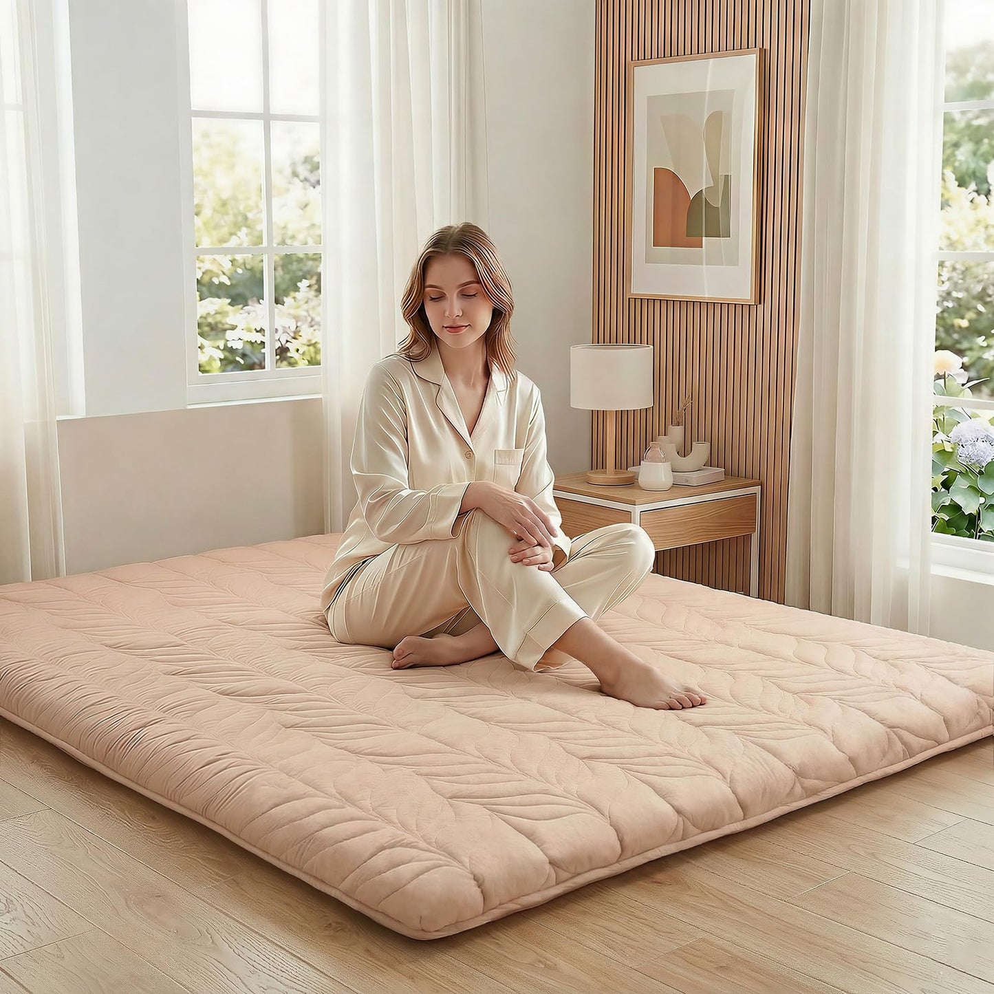 ZonLi Japanese Floor Mattress Futon Mattress Queen Size, Thicken Roll Up Tatami Mat w/ 100% Cotton Washable Cover, Portable & Foldable Floor Bed Mattress for Sleeping, Dormitory, Adult Kids, Coffee