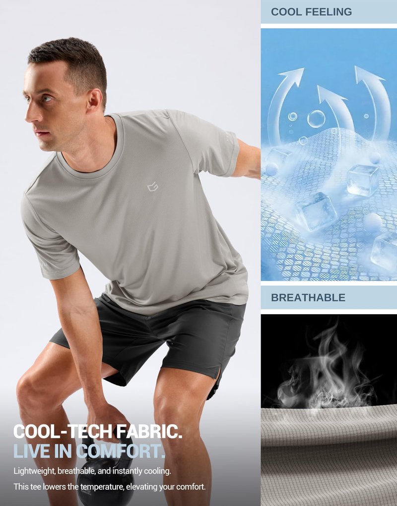 Men's Workout Breathable T-Shirts Dry Fit UPF 50+ Sun Shirts Quick Dry Cooling Tee for Athletic, Running, Hiking (Warm Grey, 4XL)