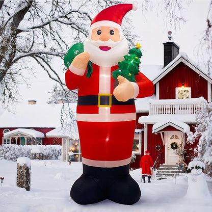 OurWarm 14FT Christmas Inflatable Outdoor Decoration, Giant Inflatable Santa Claus Holding Gift Bag, Blow Up Christmas Decorations Outdoor with Built-in LED Lights for Yard Garden Lawn Xmas Decor