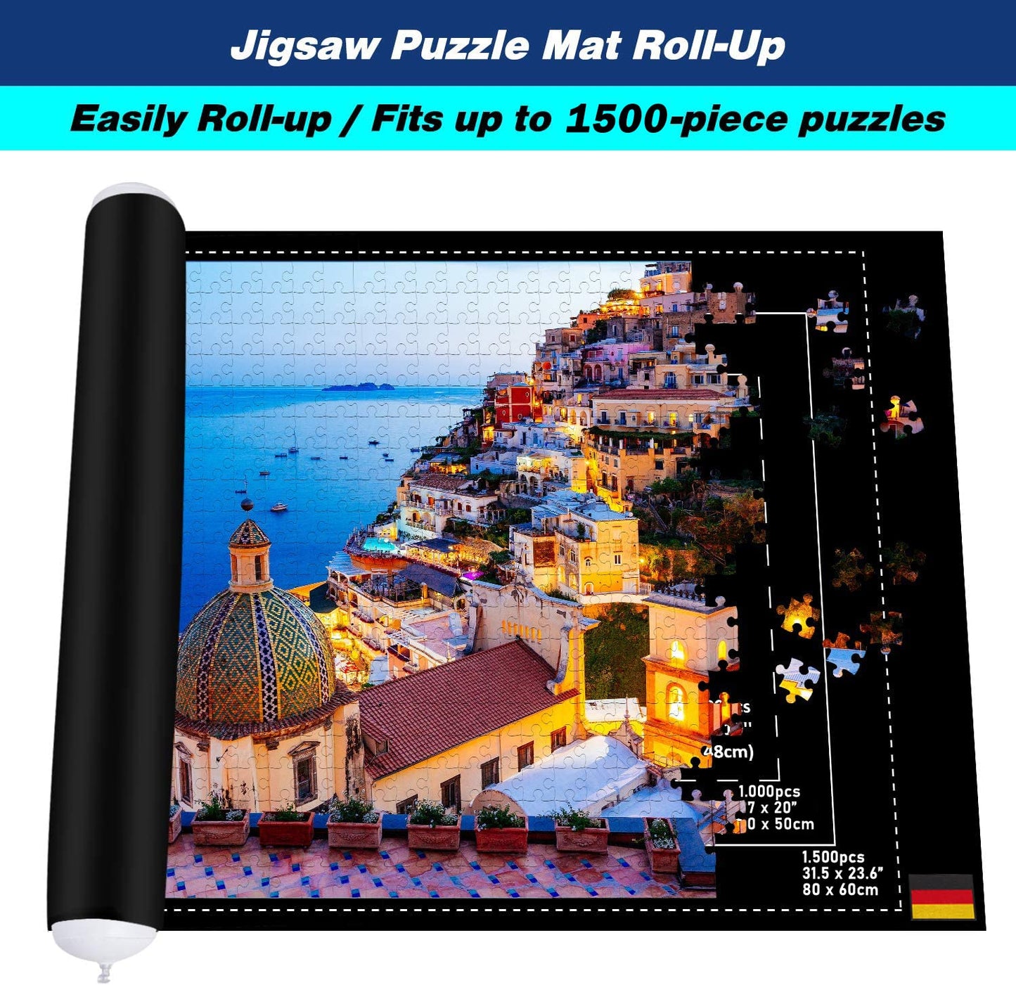 Collectix Premium Felt Puzzle Mat Roll Up - Non-Slip and Beautifully Soft - 3in1 Jigsaw Puzzle Storage for 500, 1000 and 1500 Pieces - Portable Saver, Keeper and Holder