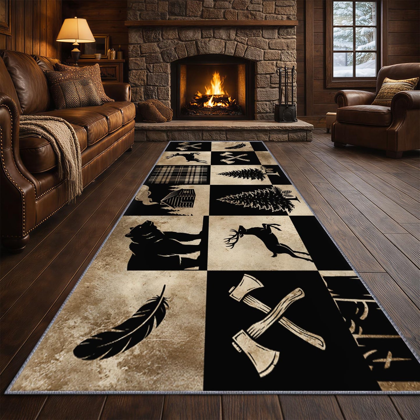 CAQDUEP Rustic Wildlife Runner Rug 2x6 Vintage Lodge Style Runner, Western Country Bear Deer Rugs, Rustic Cabin Rug Non Slip Backing Washable Rugs for Hallways