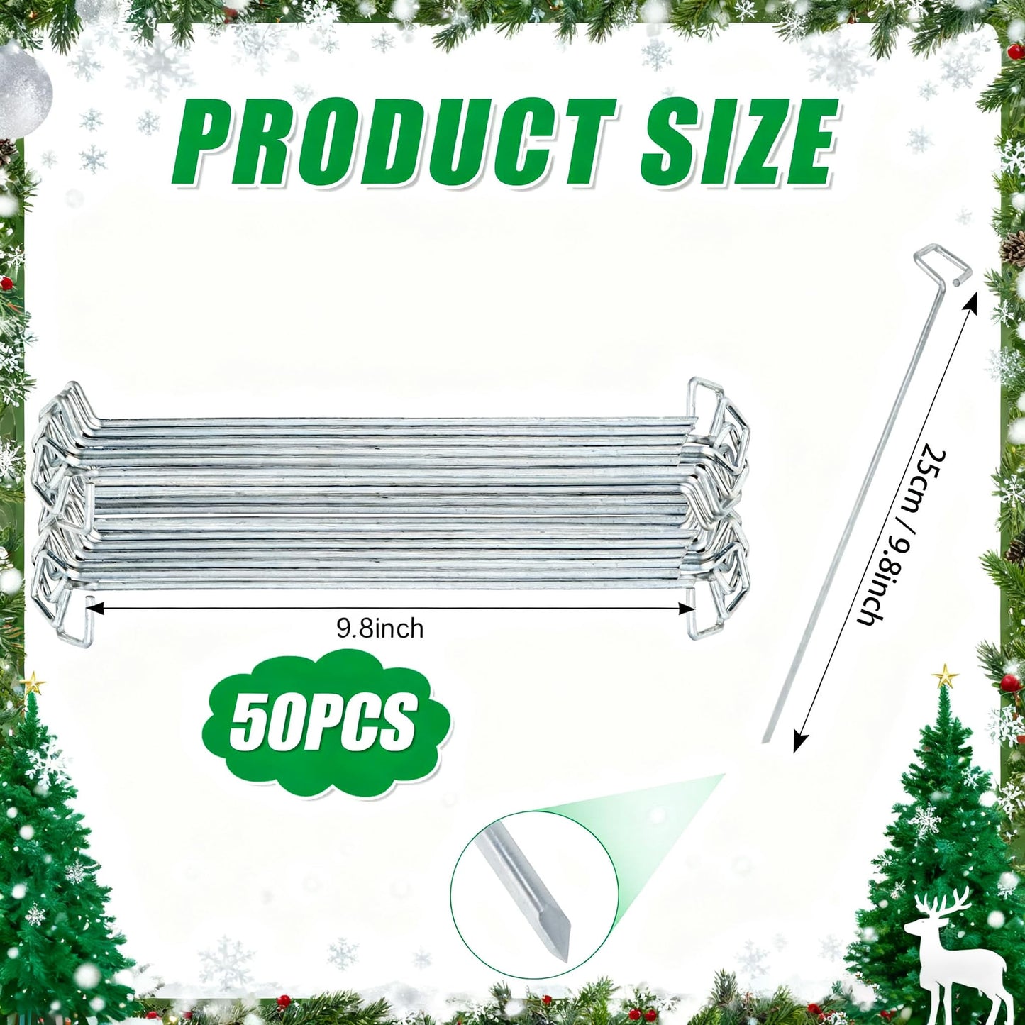 Bylion 50 Pack Metal Christmas Light Stakes - Outdoor Light Stakes - 9.8 Inch Christmas Yard Stakes for C7 C9 Universal Yard Lawn Stakes for Holiday Lights Use on Garden Lawn Patio Path Walkway