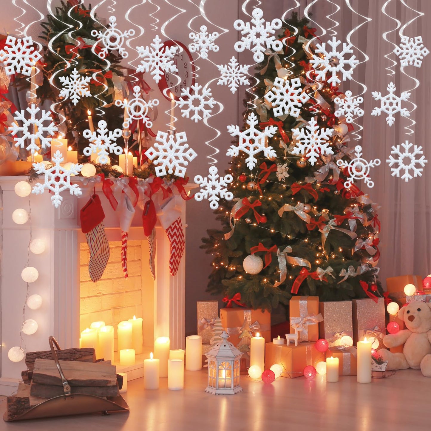 GOER 36 Pcs Snowflake Hanging Swirls for New Year Christmas Winter Party Decorations