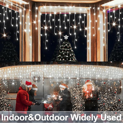 JXLEDAYY Christmas Lights Super Long 1280 LED 131 FT LED String Lights with 240 Drops Plug in 8 Modes Christmas Decoration for Holiday Wedding Party Bedroom Garden Patio Outdoor Indoor (Cool White)