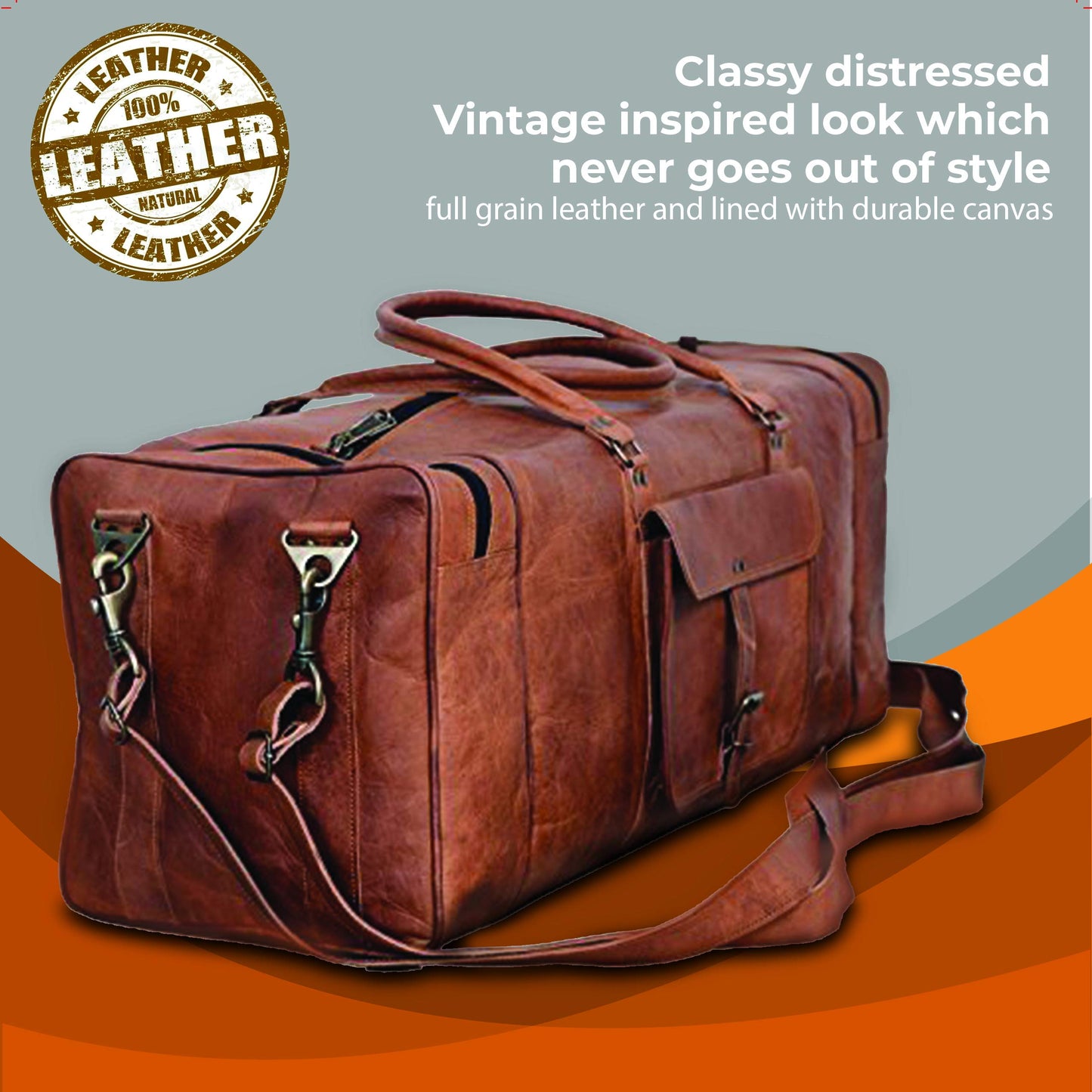Leather Duffel Bag 28 inch Large Travel Bag Gym Sports Overnight Weekender Bag by Komal's Passion Leather (Brown)