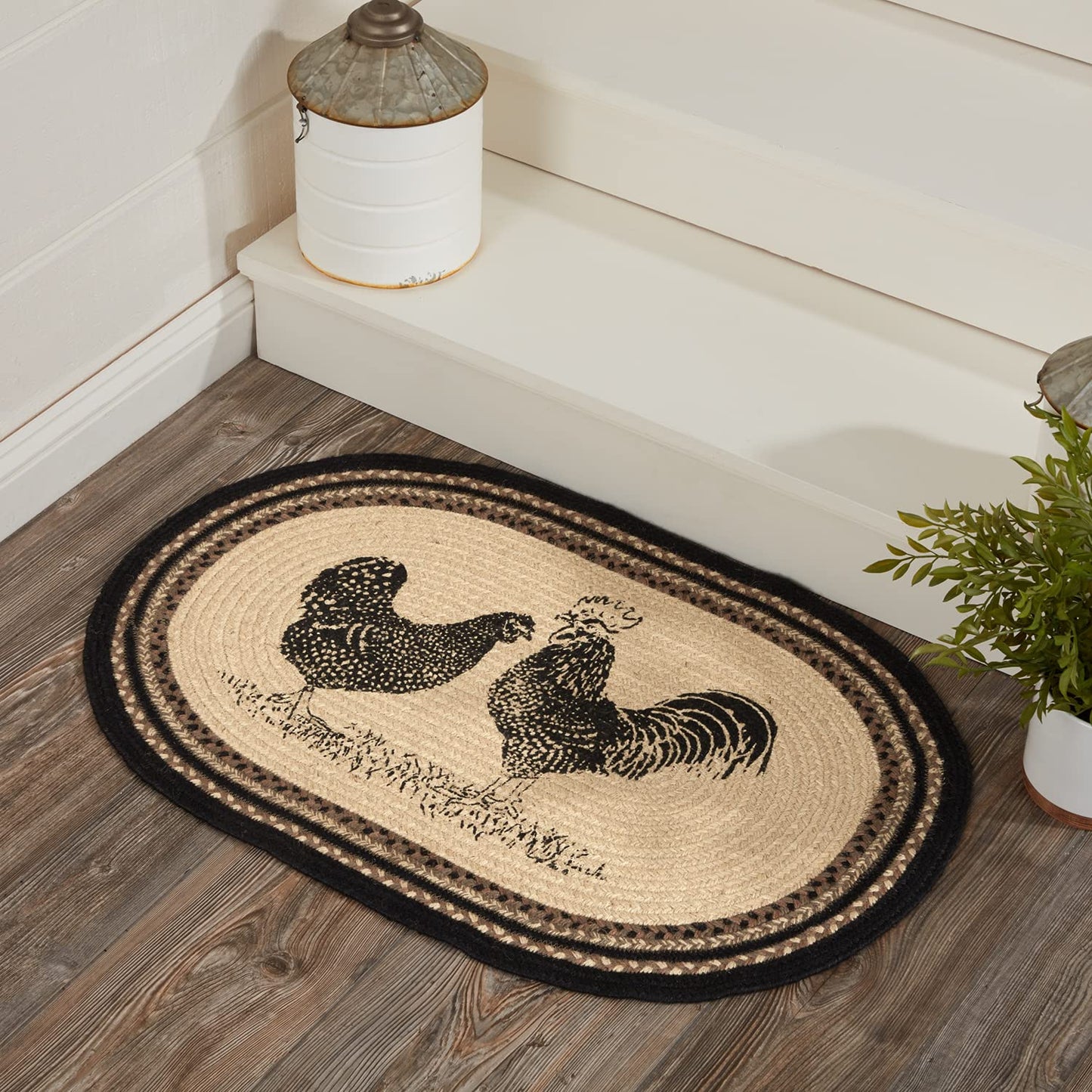 VHC Brands Sawyer Mill Charcoal Farmhouse Dining Room Living Room Kitchen Floor Natural Jute Rug w/Pad 20x30 Poultry