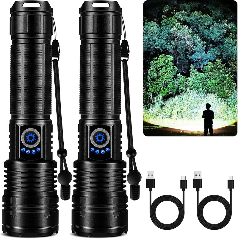 Rechargeable Flashlight - 99,000 High Lumen Brightness | 15H LED Life, 5 Modes, IPX7 Waterproof for Camping & Hiking