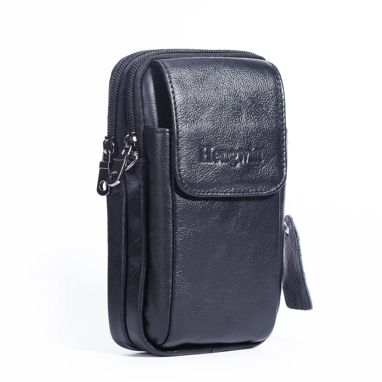 Hengwin Leather Vertical Men Cell Phone Holster Wallet Case with Belt Clip Travel Messenger Bag Waist Pouch Crossbody Purse Fit for iPhone 17 Pro Max 15 Pro Max Samsung Galaxy S25 Ultra Note 9 (Black)