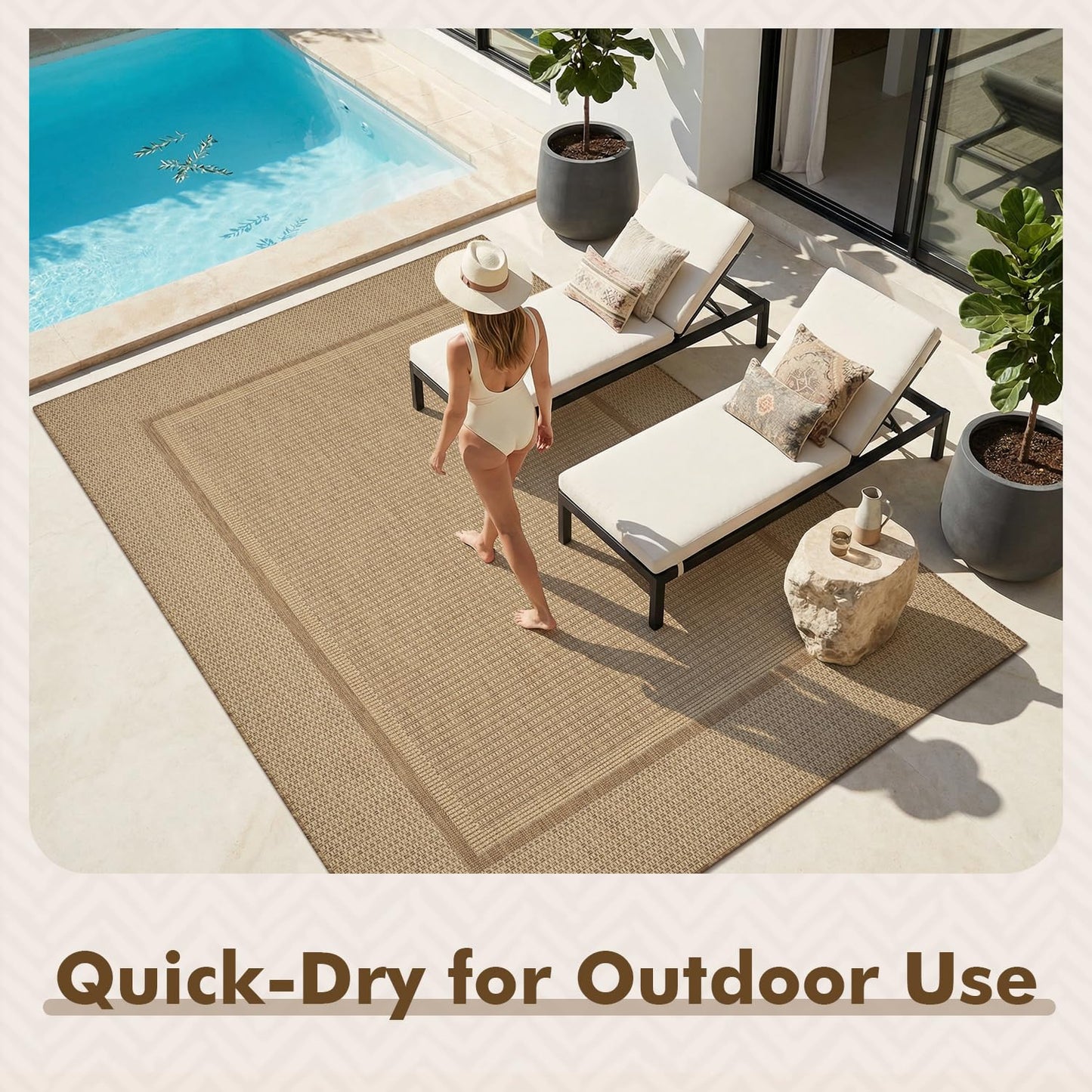 MontVoo-Outdoor Rug-Patio Rug 5x7 ft Polypropylene Indoor Outdoor Rugs Outdoor Carpet for Patio Deck Balcony Porch, Textured Weave, Durable for High Traffic, Fade-Resistant, Modern Neutral Brown