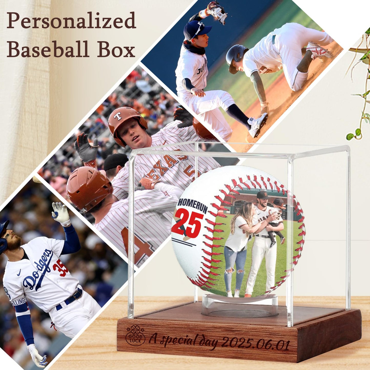Personalized Baseball Display Case UV Protectedcase Baseball Box Custom Name Text Customize Baseball Cases Display for Balls - for Official Size Ball