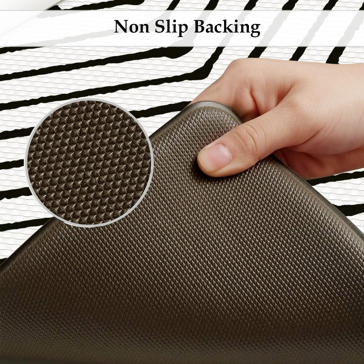 KIMODE Kitchen Mats Cushioned Anti Fatigue, Geometric Kitchen Rugs Sets of 2, Non Slip Waterproof Kitchen Floor Mats, Comfort Standing Mats for Laundry Office Sink Desk 17"x47"+17"x29" Black Diamond