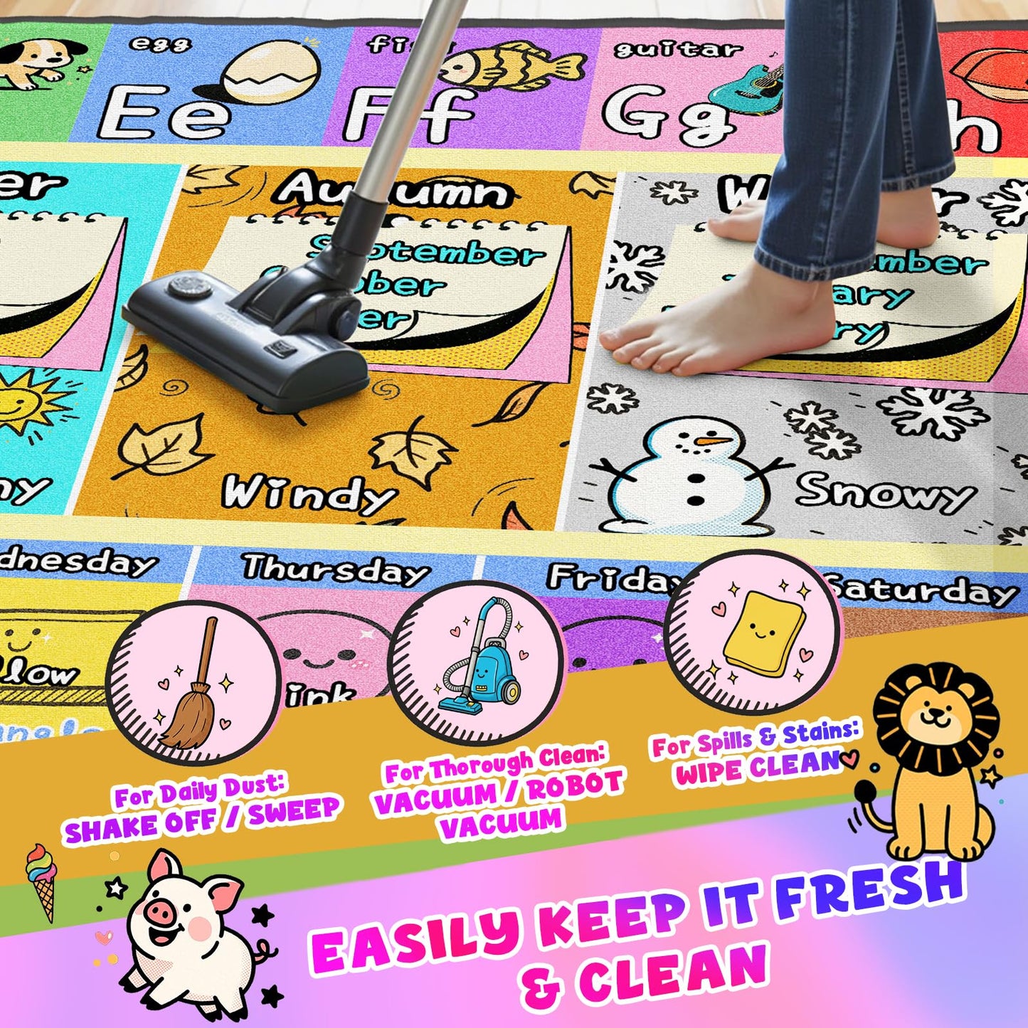 ABC Kids Playroom Rug 3x5 - Soft & Non-Slip Educational Play Mat, Preschool Classroom, Daycare Rug with ABCs, Colors, Shapes, Seasons, Washable Playmat for Toddler Nursery & Kids Room (36x60 Inch)