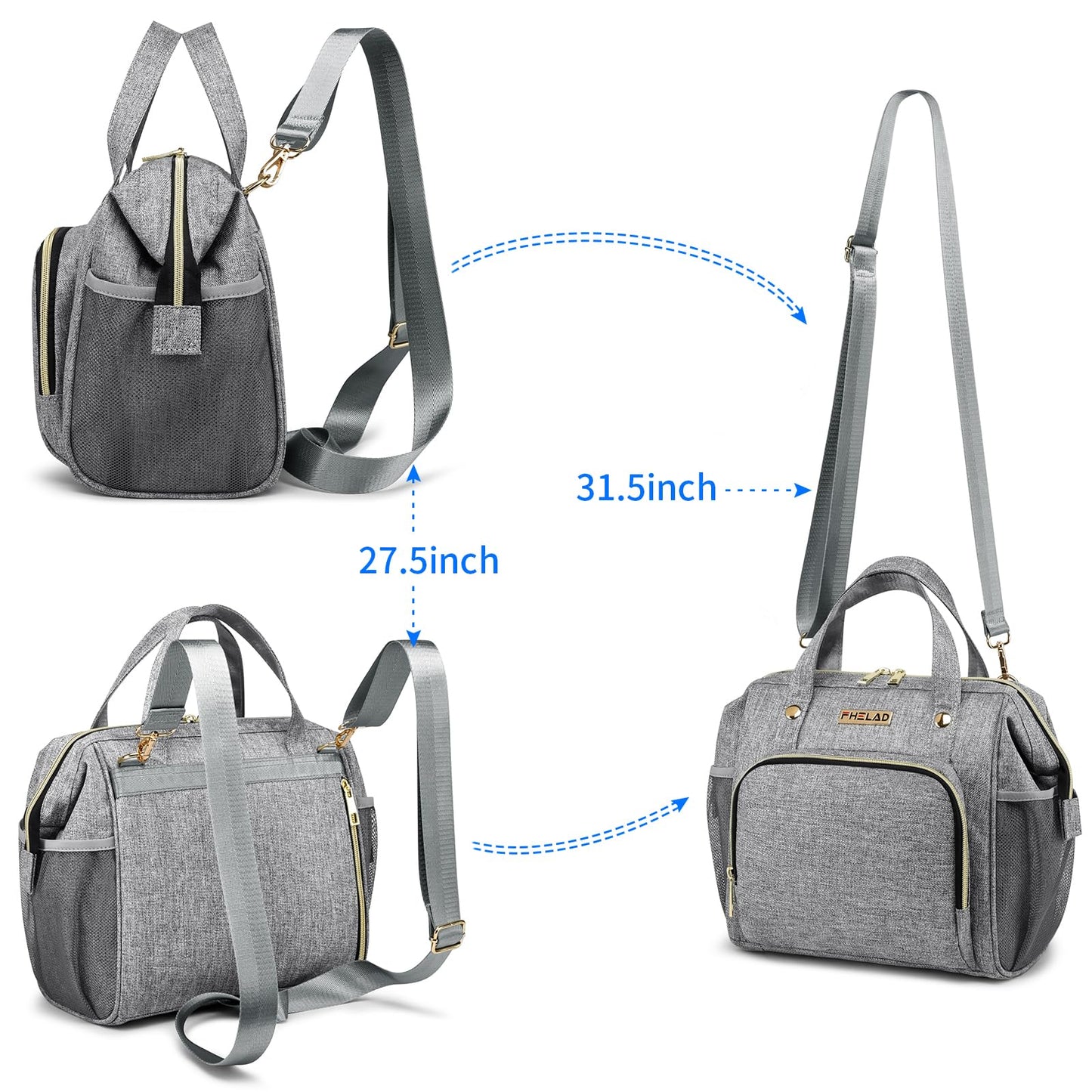 FHELAD Small Diaper Bag Backpack, Toddler Diaper Bags Waterproof Multi-Function Newborn Baby Stylish Mini Crossbody Diaper Bag, Gray