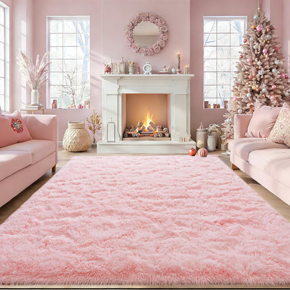 Rezutan Ultra Soft Pink Rugs for Bedroom 8x10 Feet, Fluffy Shag Area Rugs for Living Room, Large Comfy Furry Rug for Girls Kids Baby Room Decor Teenage Pastel Princess Rug, Non Slip。