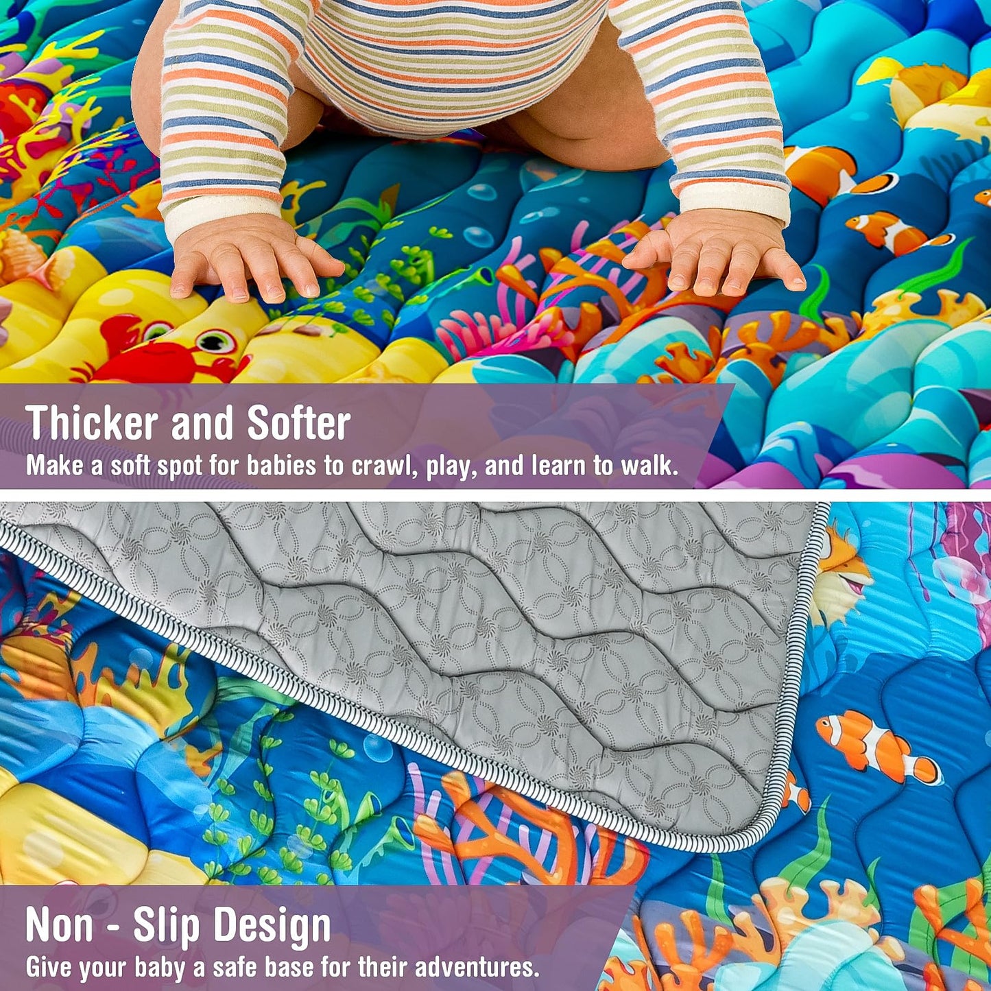 Baby Play Mat, 71"x59" Soft Thicker Playpen Mat, Non-Slip Baby Play Mat for Floor, Portable & Waterproof, Machine Washable Crawling Play Mat for Babies,Toddlers and Infants to Play and Learn,Sea World