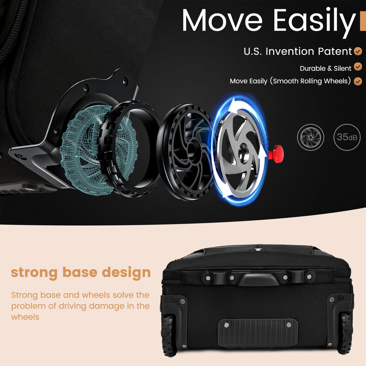 RUCYEN Rolling Laptop Bag,Rolling Briefcase for Men & Women,Laptop Briefcase on Wheels,Carry On Bag for Business Travel (Black+Black Zipper, 15.6 inch)