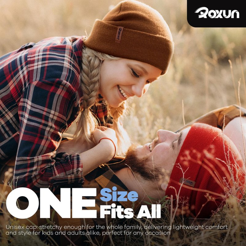ROXUN Beanie for Men/Women Winter Hat Knit Cuffed Soft Warm Unisex Skull Stocking Cap Black