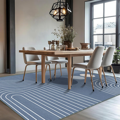 Area Rug 5x7 Boho Modern Minimalist Geometric Abstract Rug Dusty Blue Mid Century Modern Rug for Living Room Machine Washable Non-Slip Printed Low Pile Indoor Carpet for Bedroom Dining Room Office