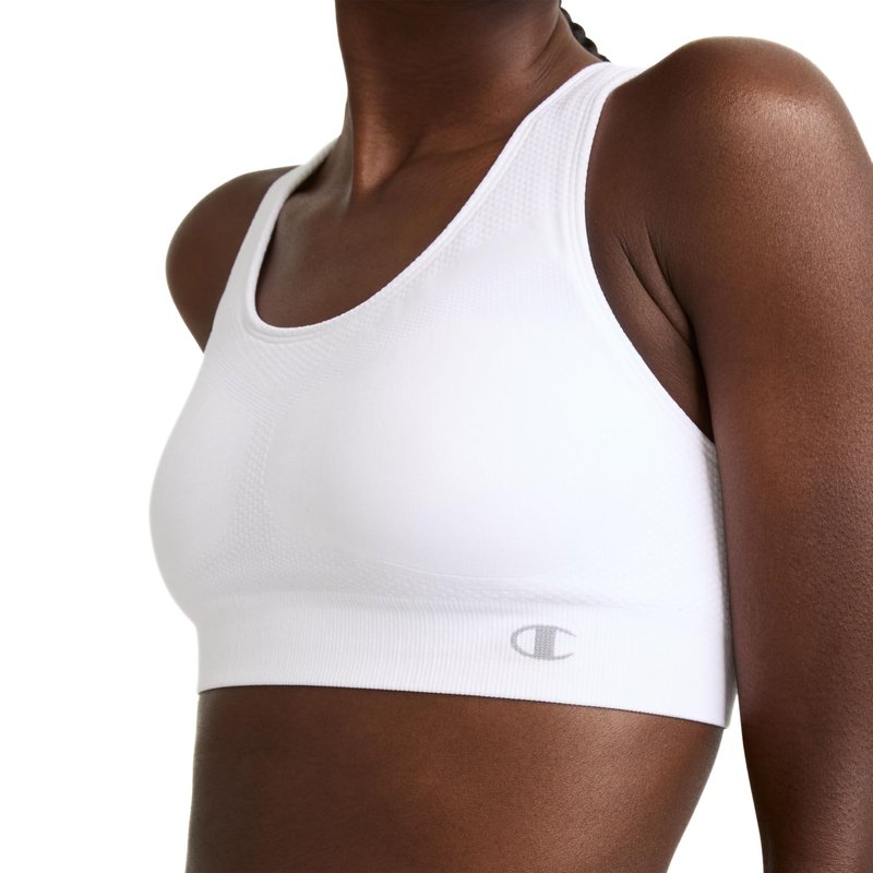 Champion Women's The Infinity Racerback Sports Bra, Moderate Support, Seamless, Moisture-Wicking, White, Large