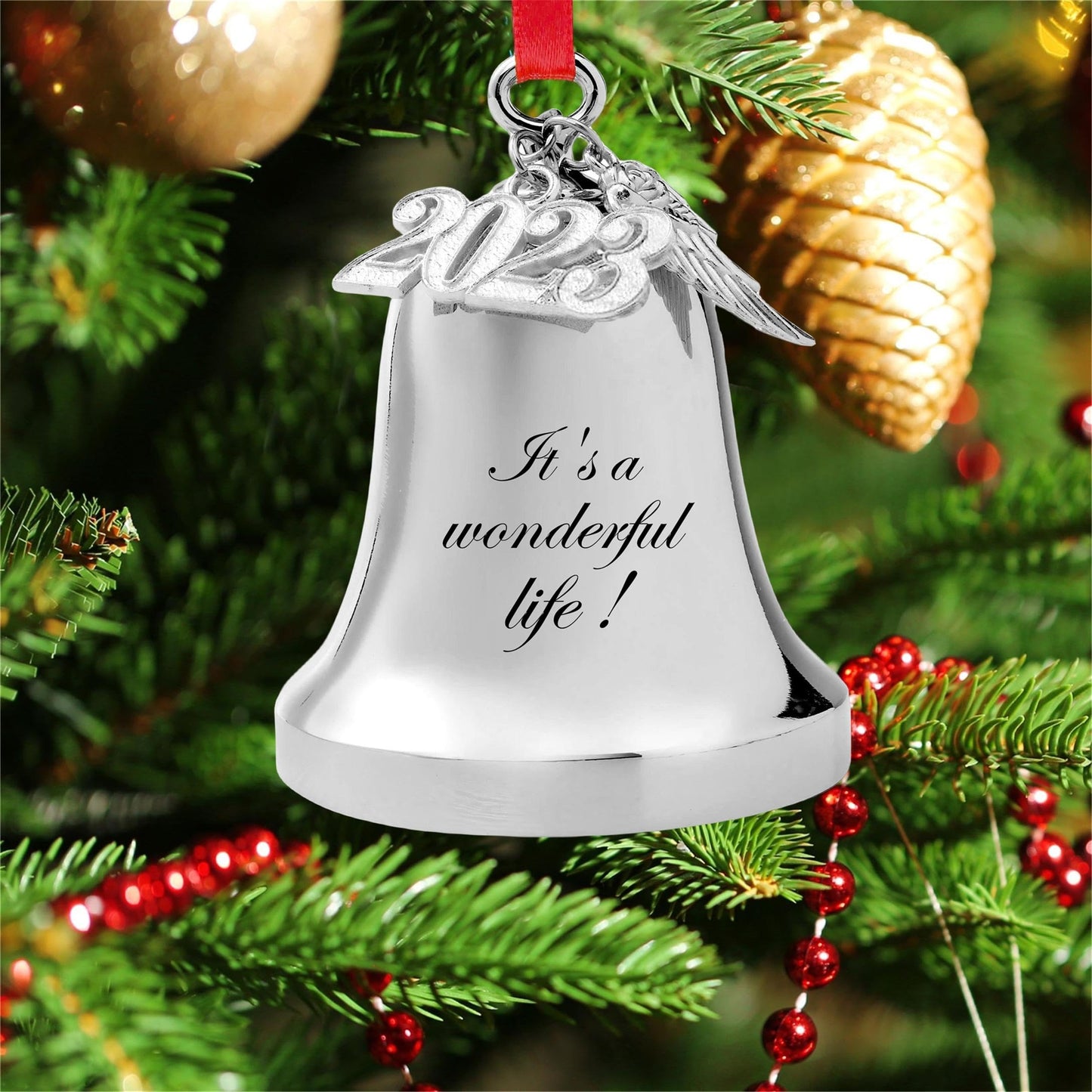 WANSHUNLMI It's a Wonderful Life Christmas Bell Ornament, Silver Metal, 2.9 x 2.4 inch, Real Bell with 2026 and Wing Charm Accent (It's a Wonderful Life)