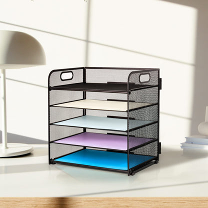 Supeasy 5 Trays Paper Organizer Letter Tray with Handle-Mesh Desk File Organizer, Paper Sorter Desk Organizer for Office, Home or School
