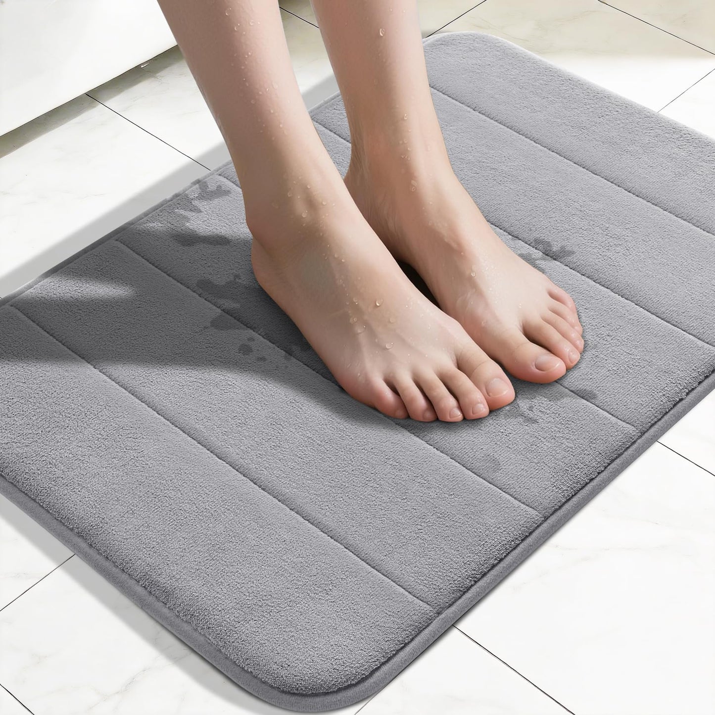 Yimobra Memory Foam Bath Mat, Super Soft Absorbent Bathroom Rug Non Slip 31.5x20 Inch, Quick Dry, Machine Washable Floor Carpet for Tub Shower, Home Decor Accessories, Gray
