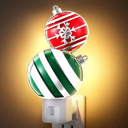 Christmas Red and Green Ball Night Light Plug-in, Glitter Ball Decor 120V C7 LED Nightlight for Bedroom, Bathroom, Kitchen, Hallway, Stairs