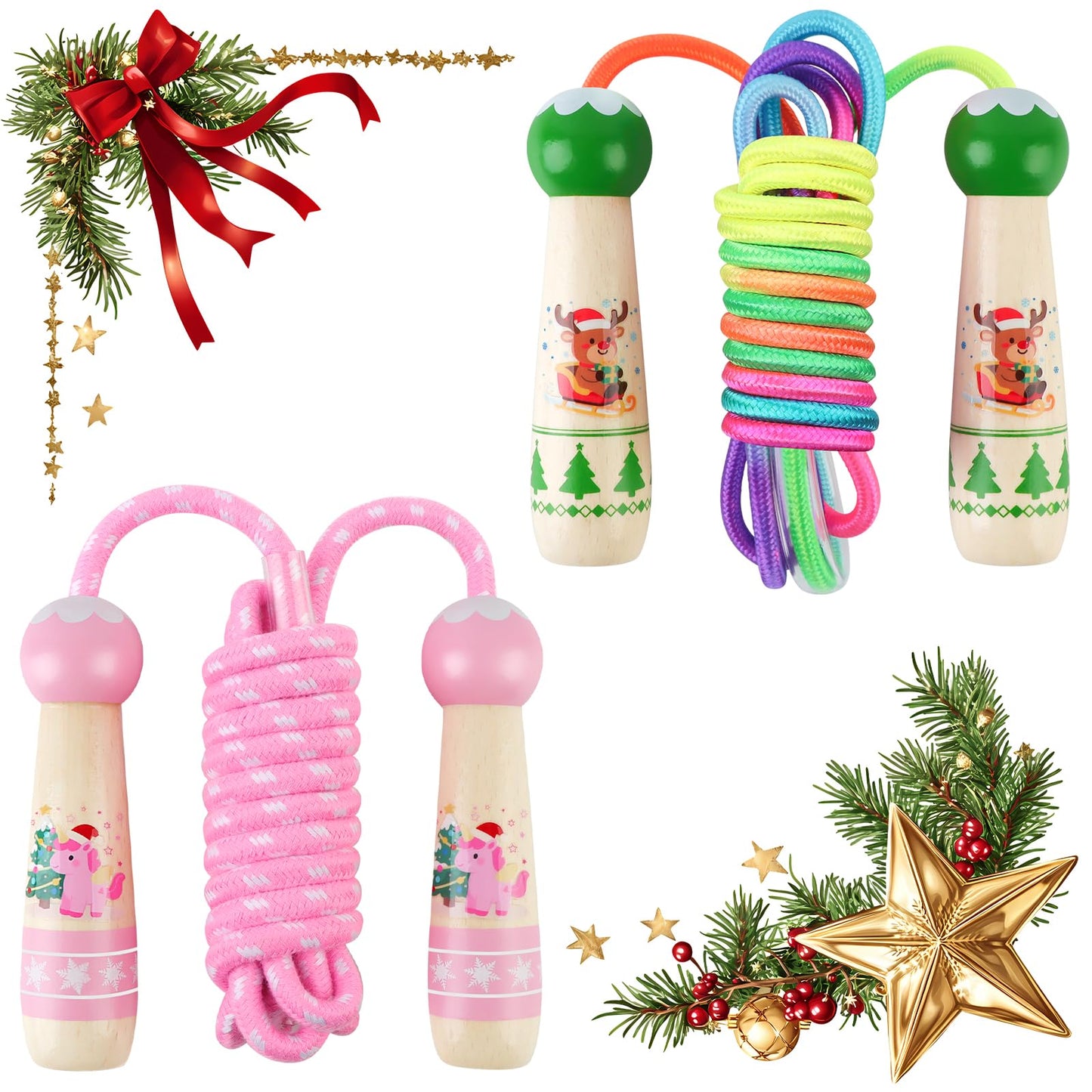 Jump Rope for Kids, Lorvain Adjustable Skipping Rope, Kids Jump Ropes with Wooden Handle for Girls Boys, Weighted Jumping Ropes for Fitness Workout Exercise Outdoor Fun Activity